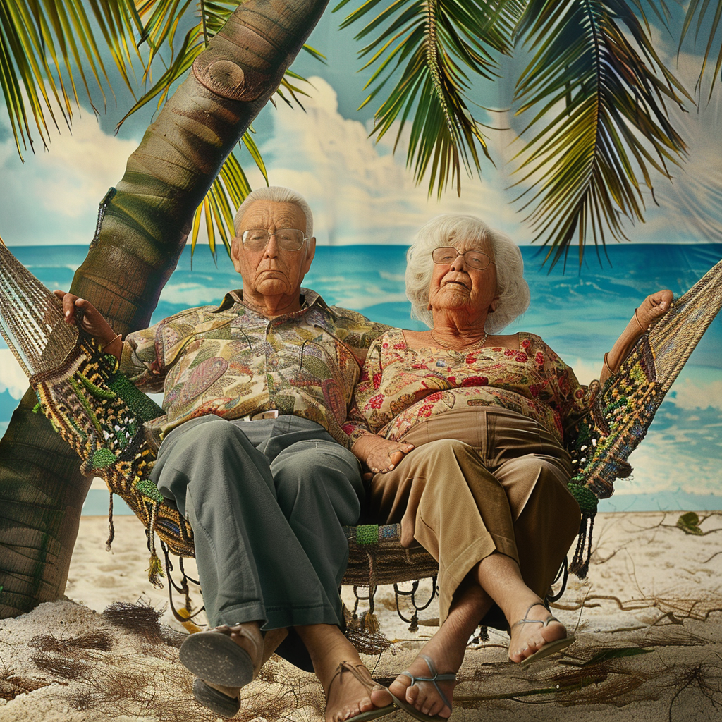 Elderly couple in hammock