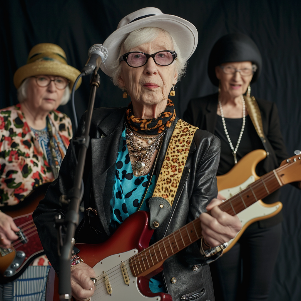 Grandma rock band performing live