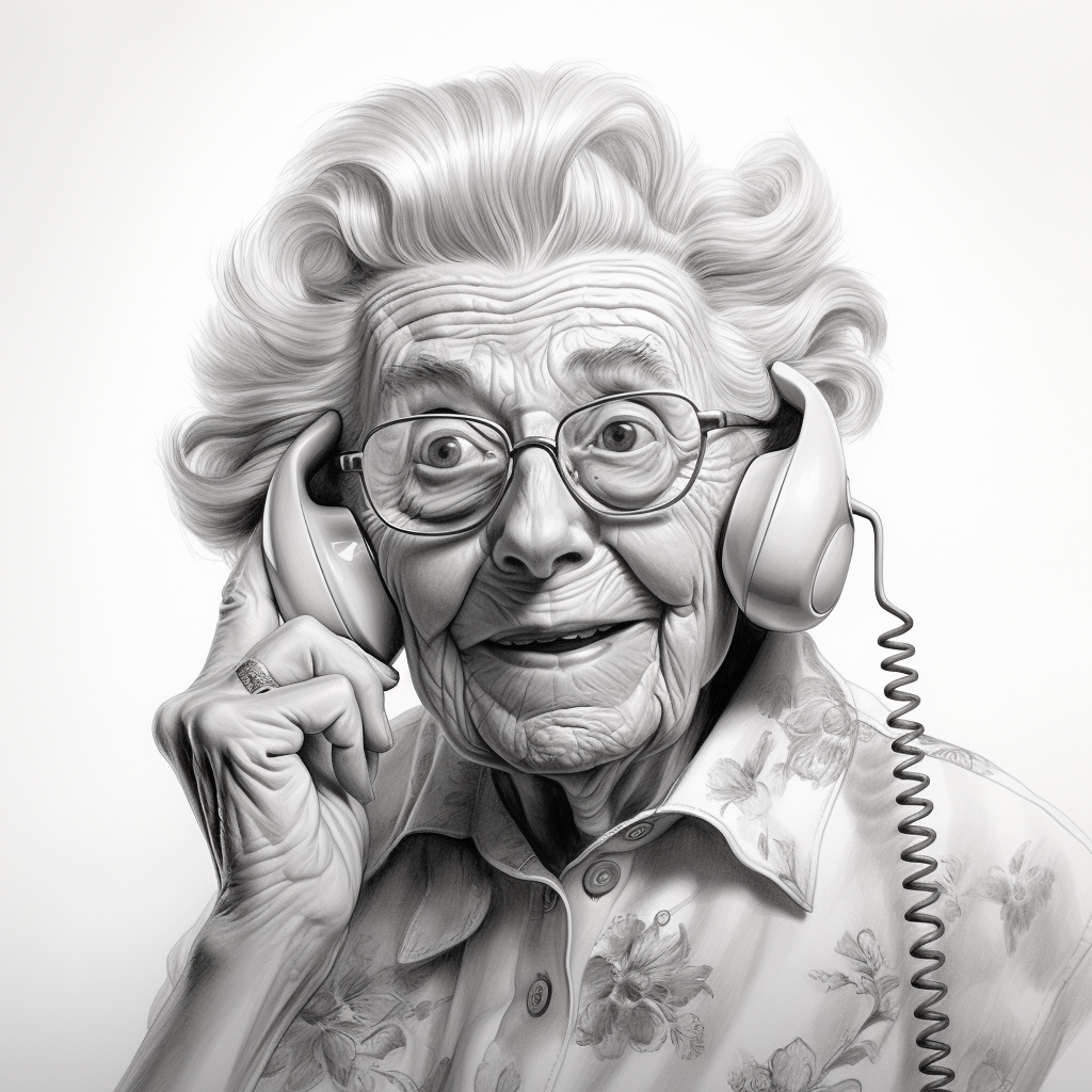 Cartoon-style grandmother on phone