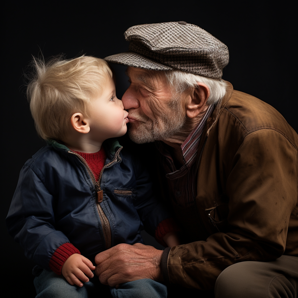 Grandpa and little boy kissing