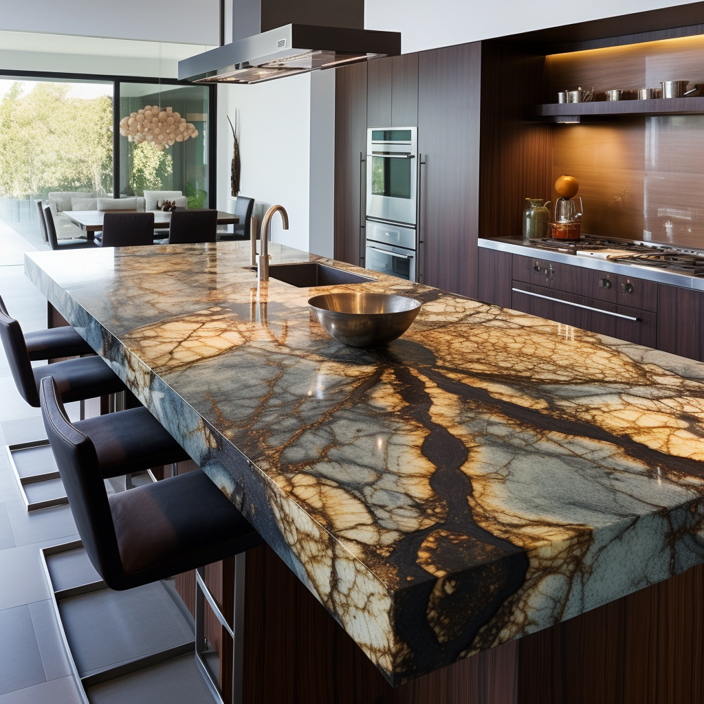 Granite slab in modern kitchen