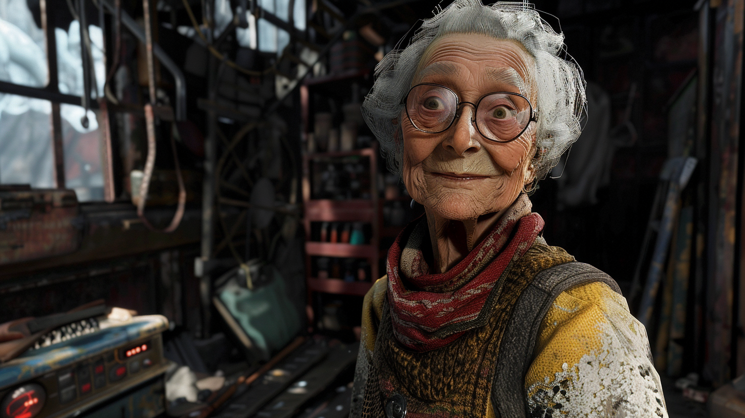 Granny gamer standing smiling photo