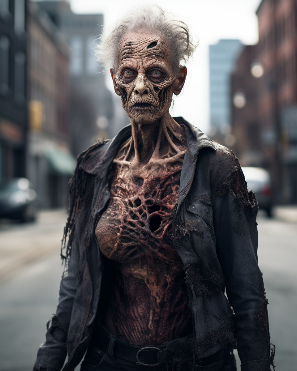 Granny Zombie Walking on the Street