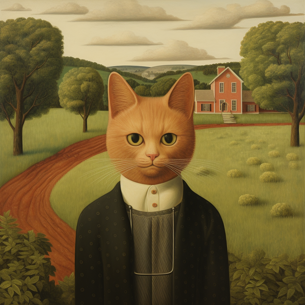 Grant Wood cat painting