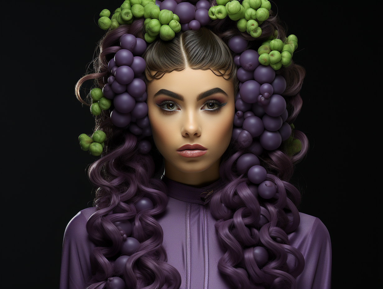 Fashionable girl made of grapes