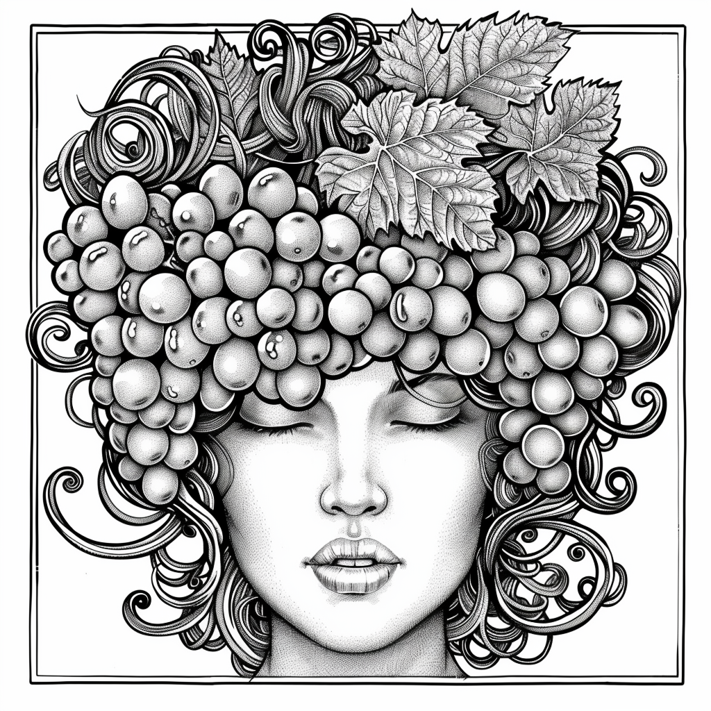 Grapes in Curly Hair Illustration