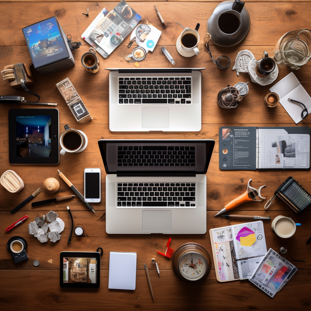 Graphic designer's desk with tools and inspiration