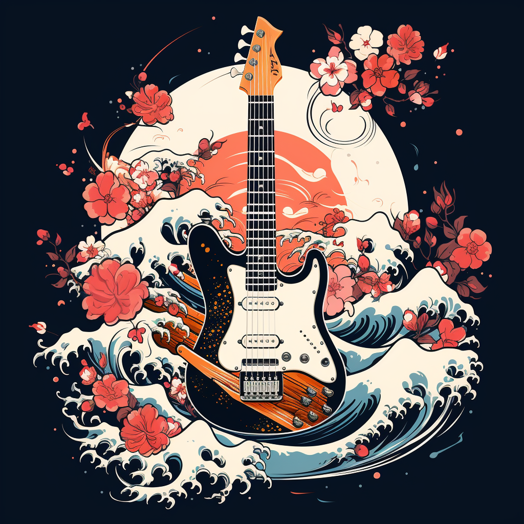 Unique Japanese Guitar Graphic T-Shirt Design