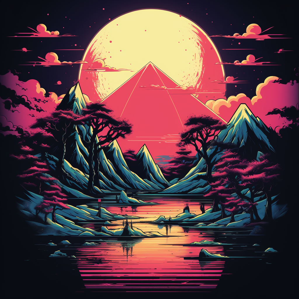 Stylish graphic tshirt design with Japanese retrowave theme