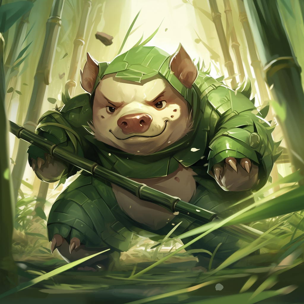 Grass-Fighting Boar Pokémon with Bamboo Armor