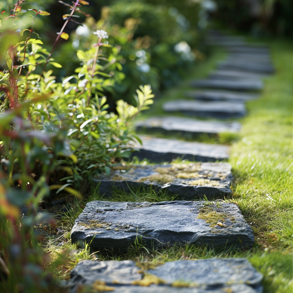 Stylish stepping stones in a modern UK garden