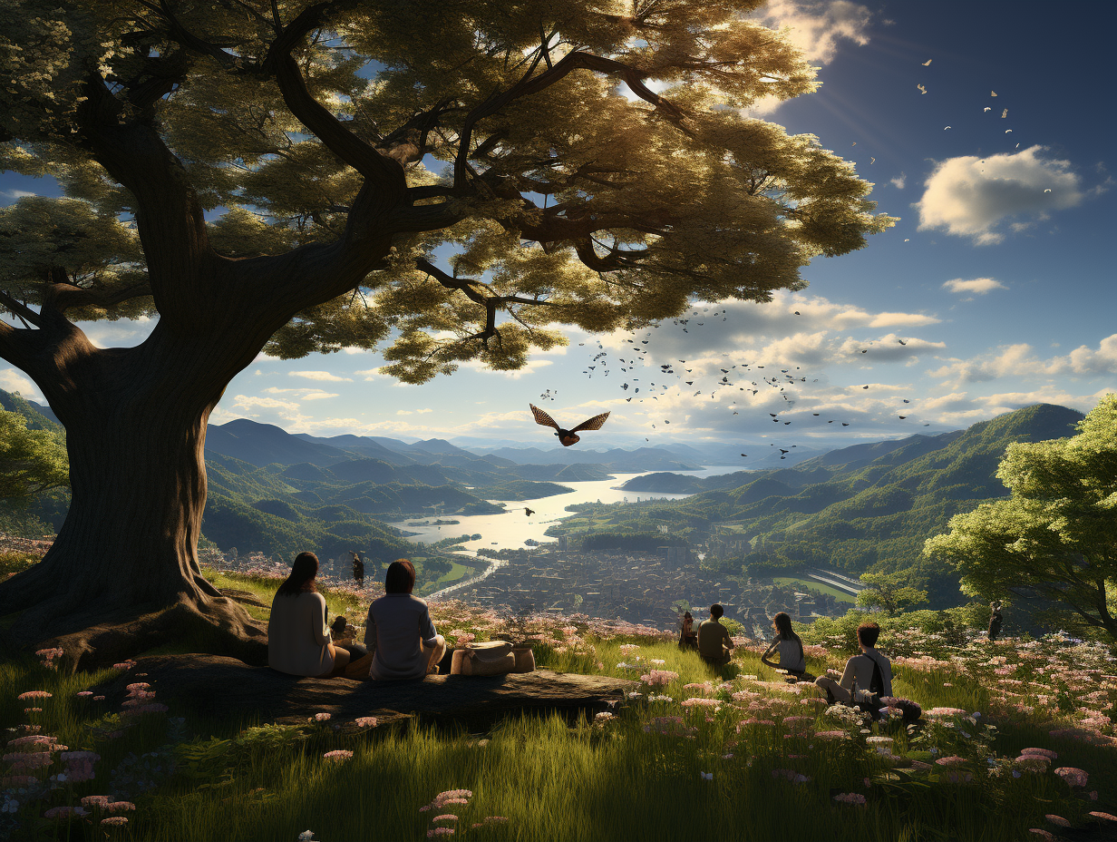 People enjoying a picnic in a grassy field