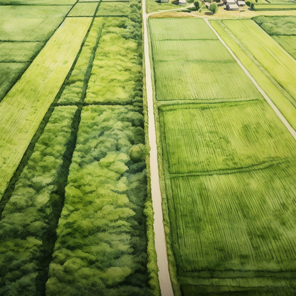 Watercolor of Grassy Fields from Above