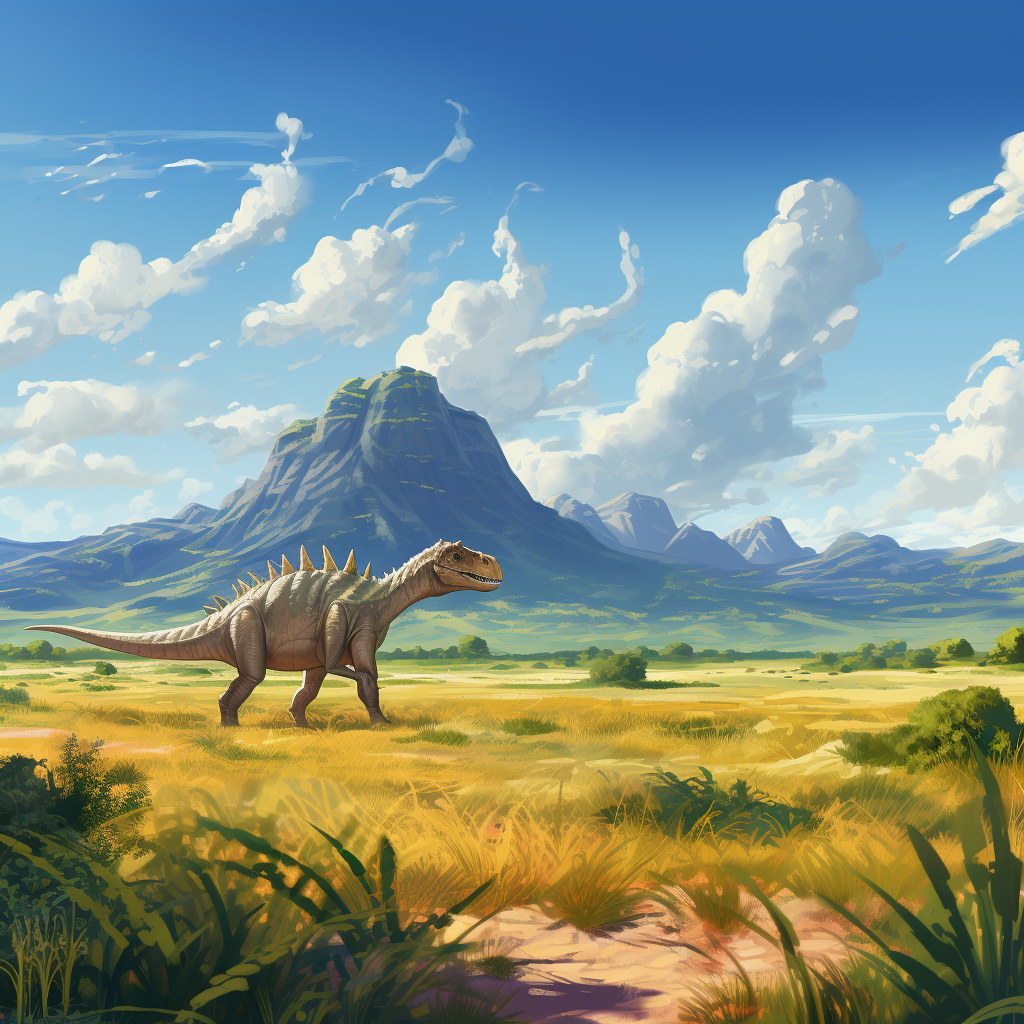 Dinosaurs grazing on a grassy plain