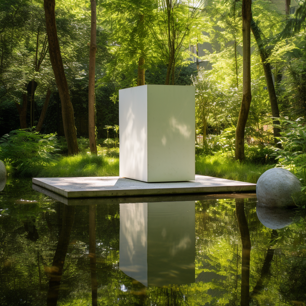 White Marble Sculpture in Grassy Sunny Yard