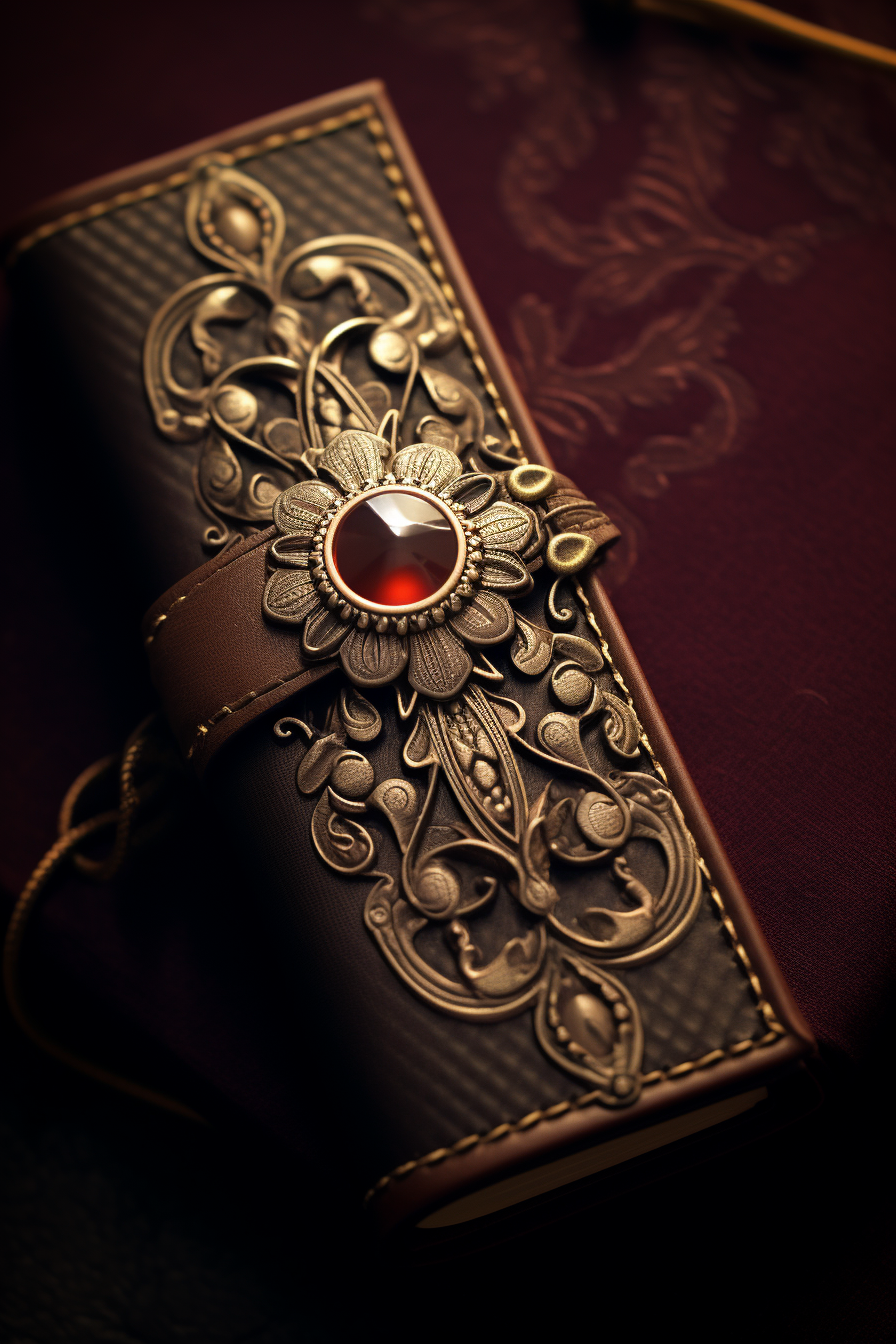 Ornate bookmark on blank journal