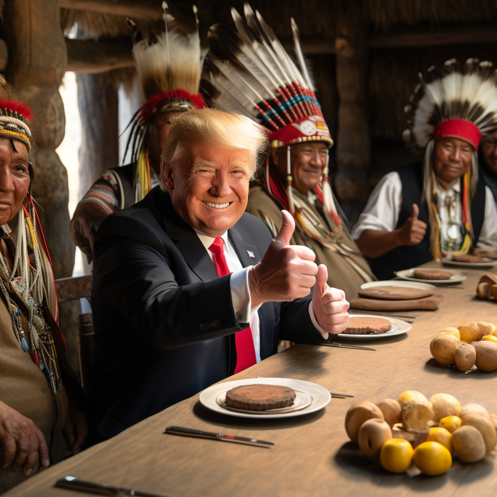 Donald Trump giving thumbs-up at Thanksgiving feast