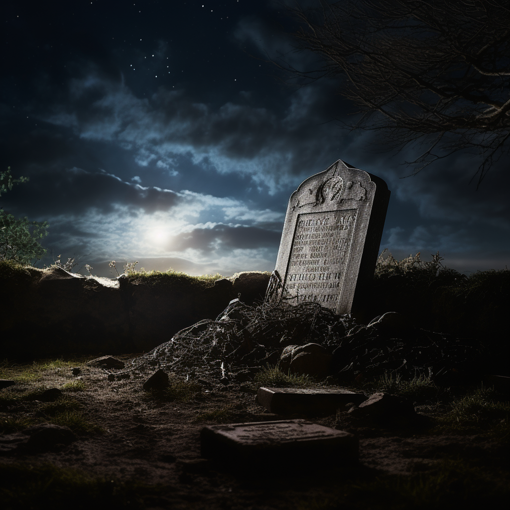 Haunting moonlit gravestone product shot