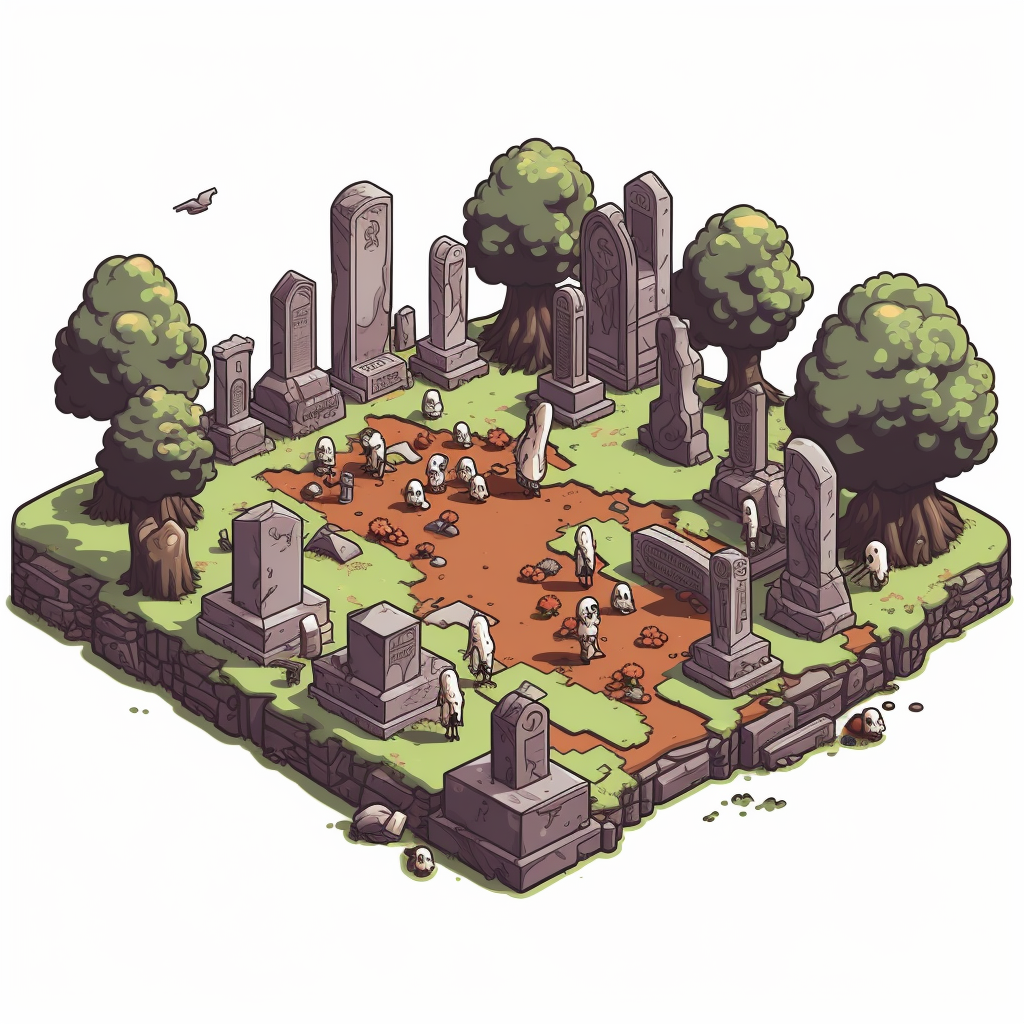 Pixelated Pokemon tombstone sprites in graveyard