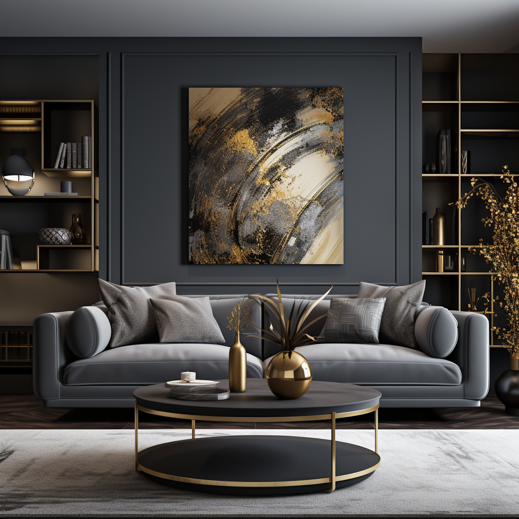 Elegant gray and gold living room decorations