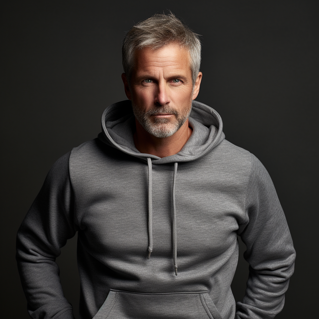 Mature Male Model in Gray Hoodie