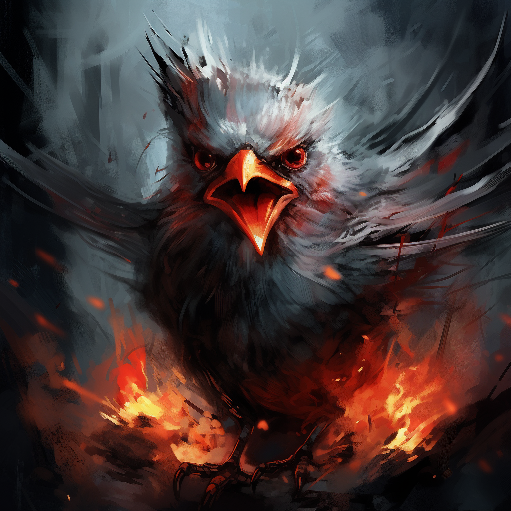 Angry gray bird with fiery spikes and sharp talons