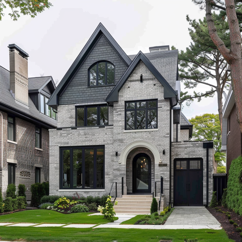 Gray brick walls classic house