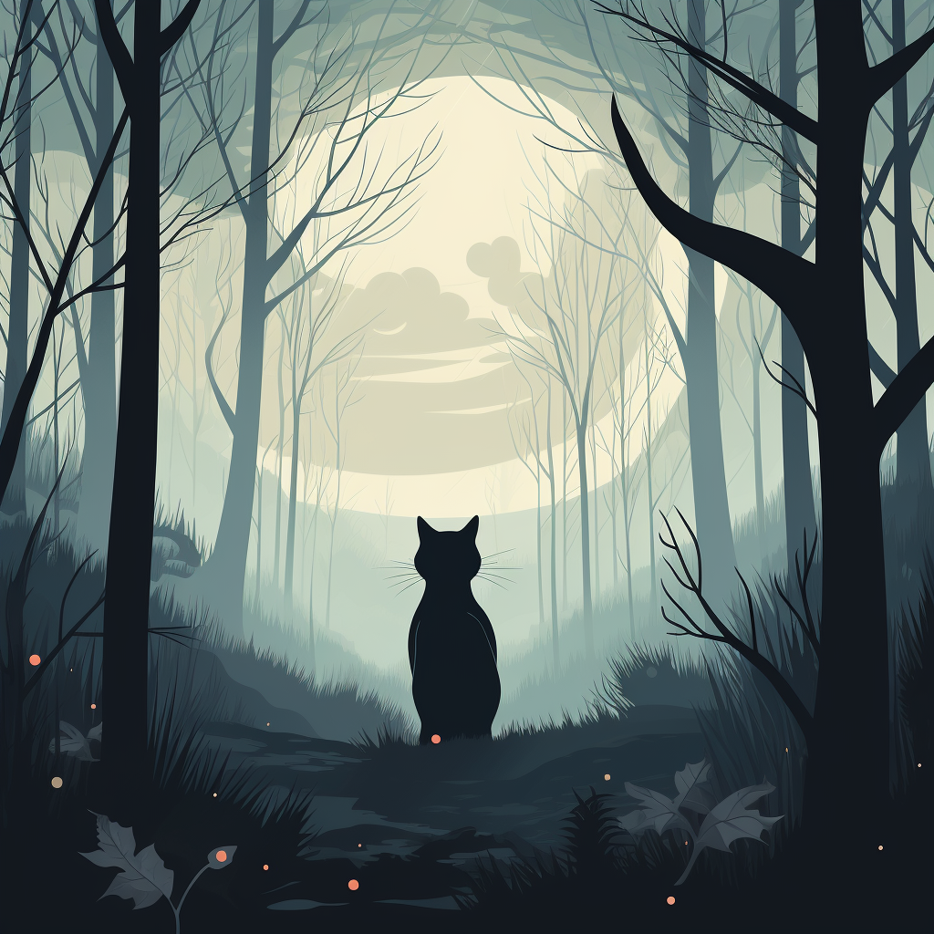 Digital illustration of gray cat in forest