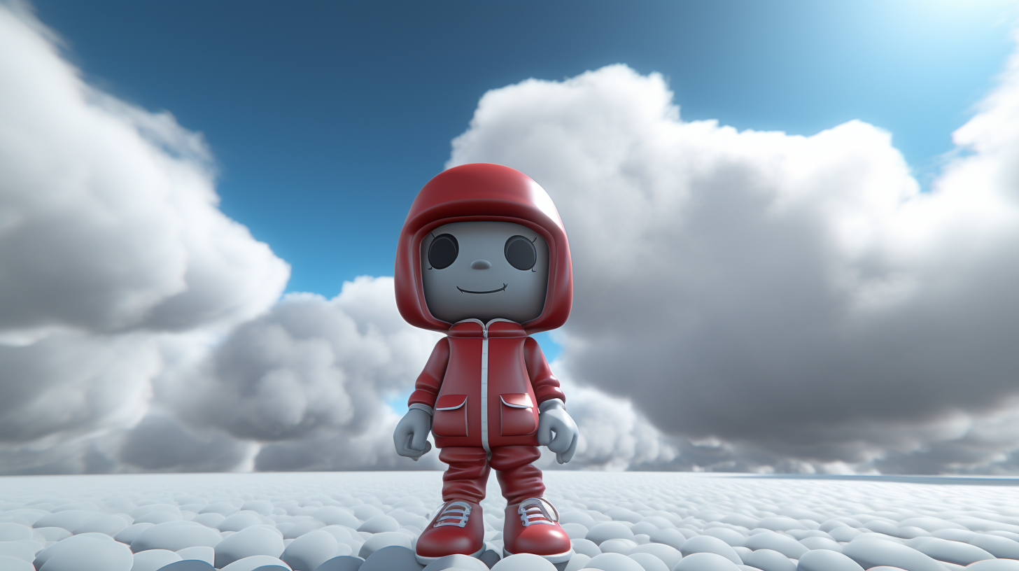 Gray clouds in front of red Roblox character