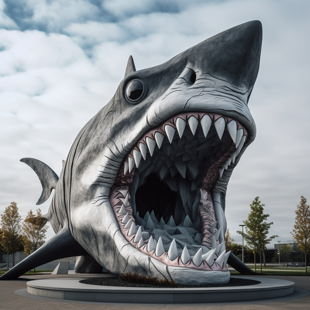 Megalodon Statue in Gray Concrete