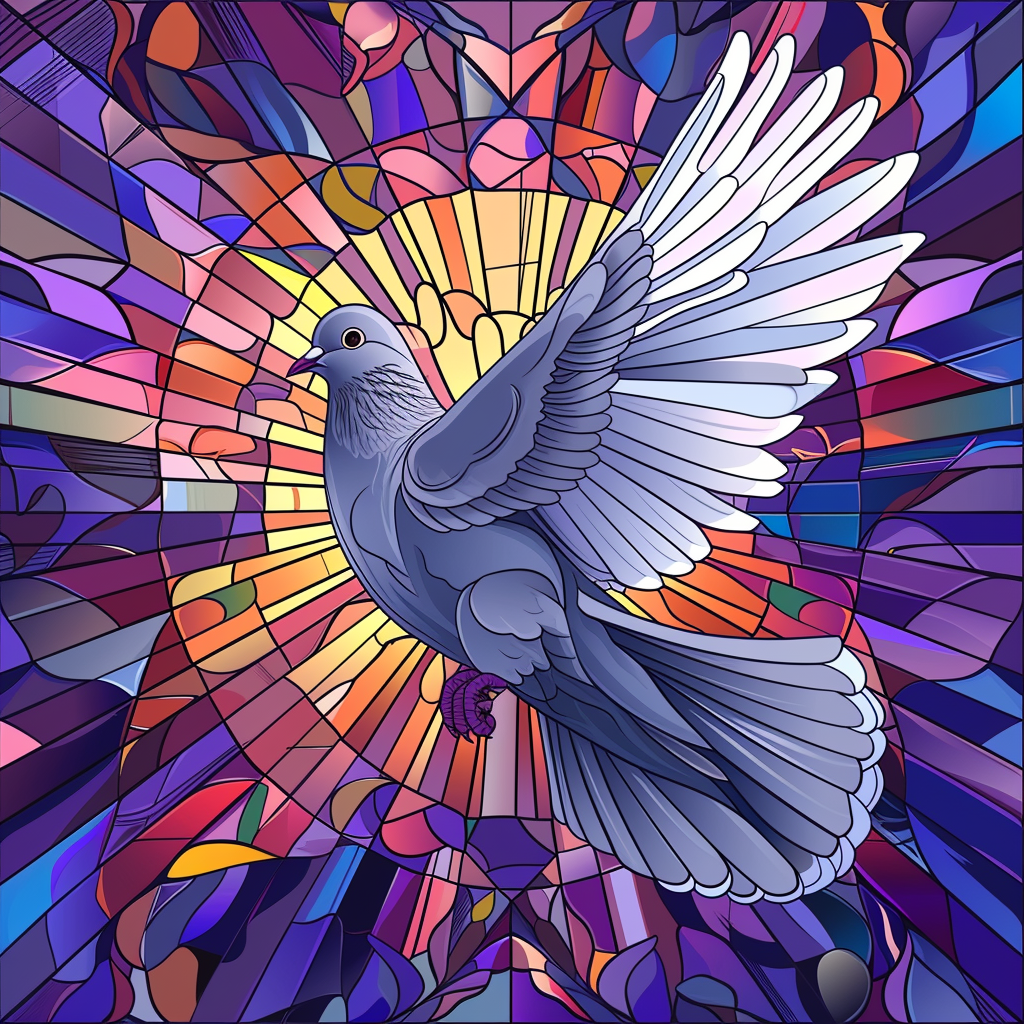 Gray Dove in Stained Glass