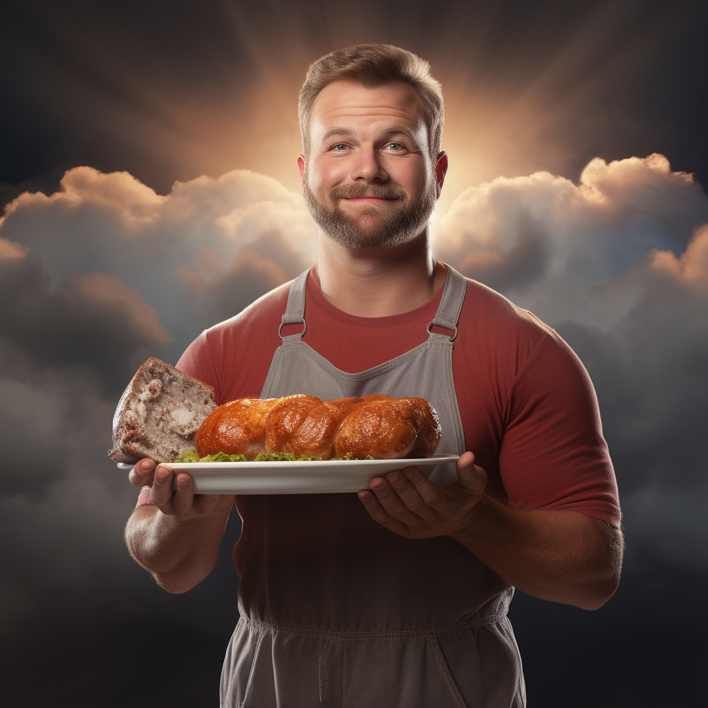 Man in Gray Hoodie Holds Plate of Meatloaf