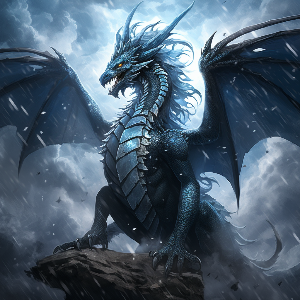 Majestic gray lightning dragon with sparkling blue lights