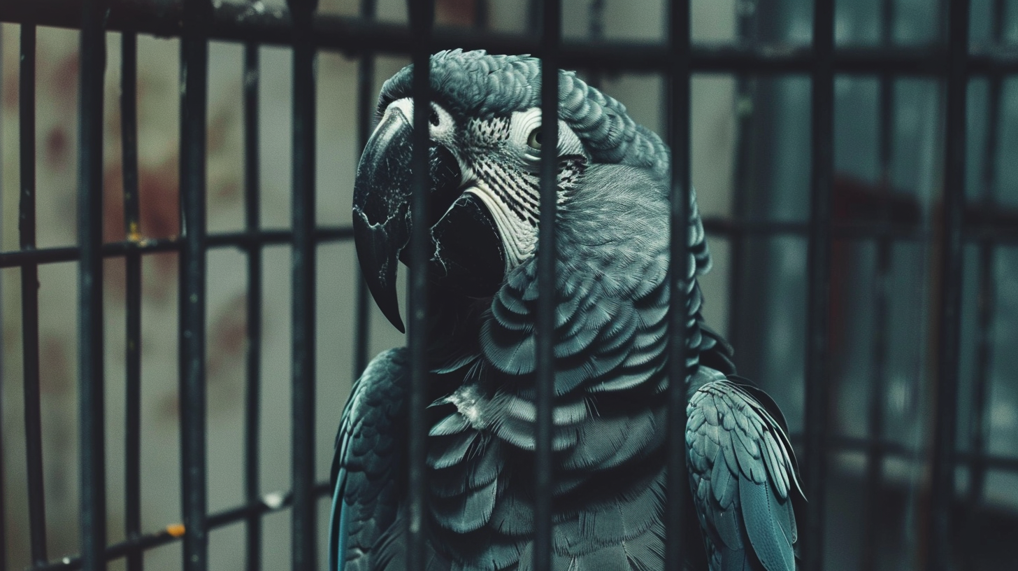 Gray Macaw in Covered Cage