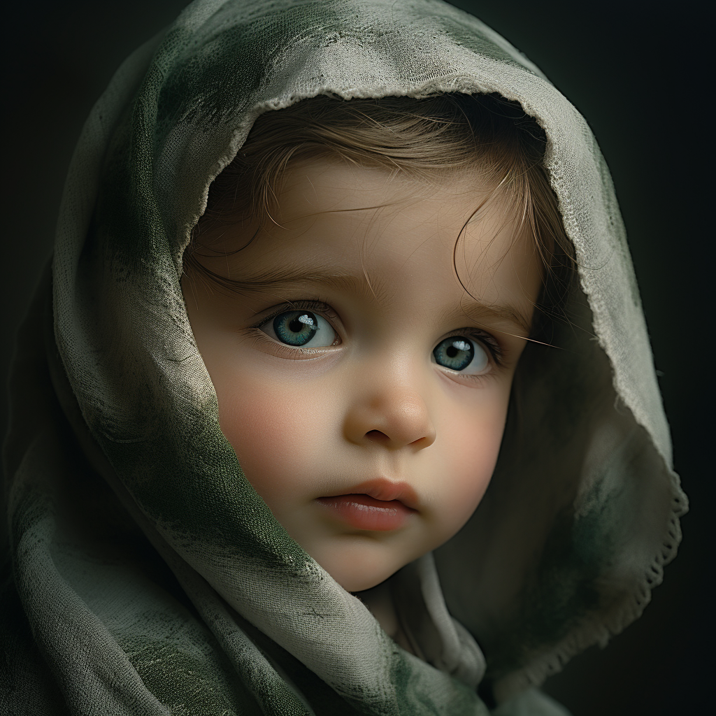 Cute baby with gray skin and mesmerizing green eyes