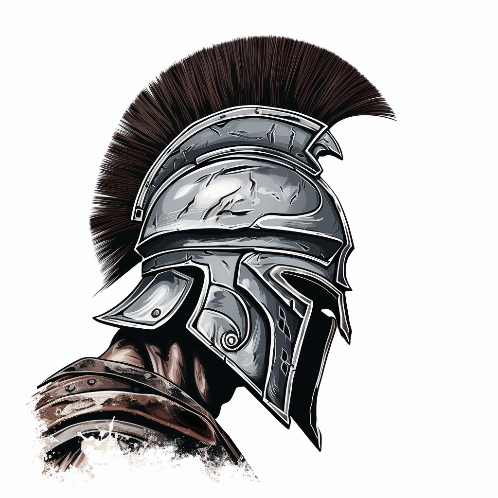 Detailed gray Spartan helmet side view.