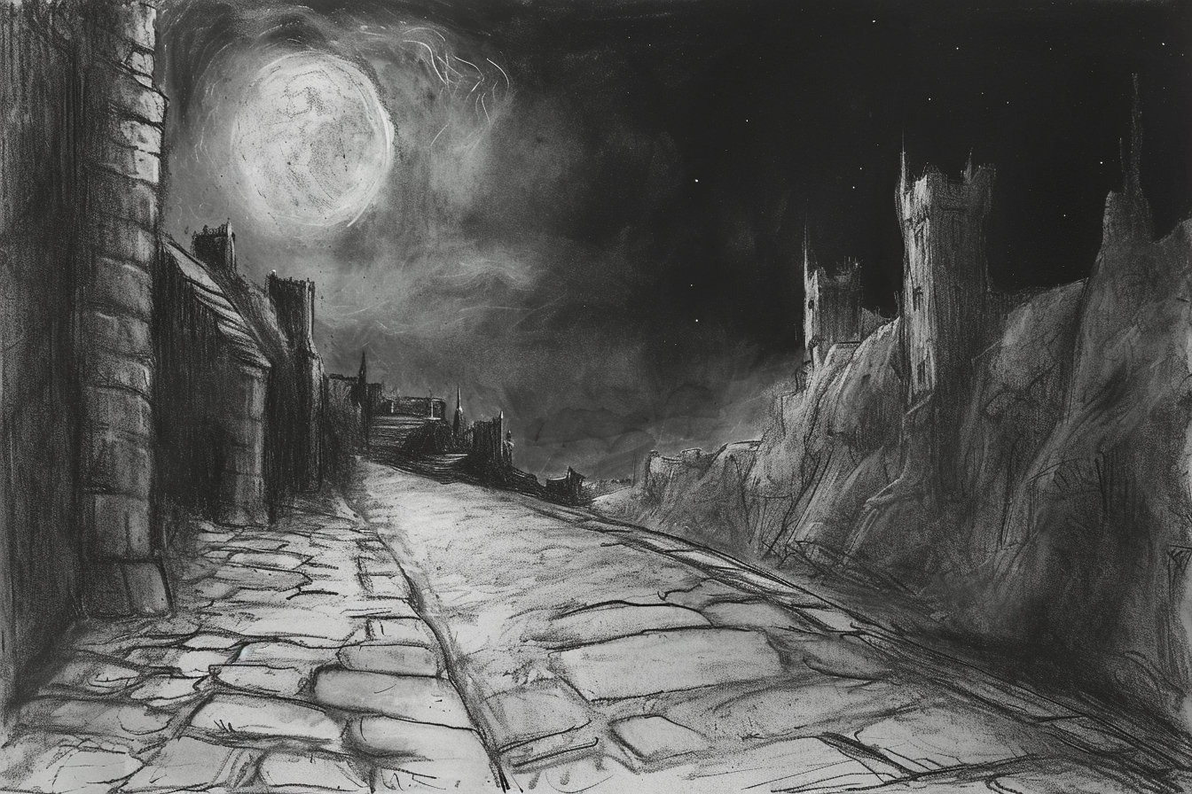 Charcoal Sketch of Gray Stone Road