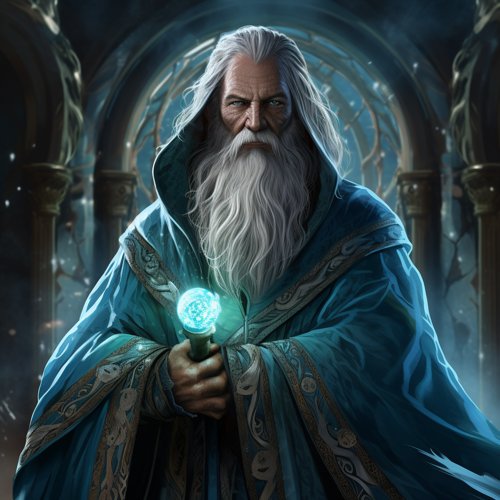 Gray-Bearded Wizard Weaving Magical Seal