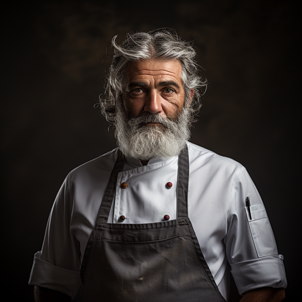 Smiling Gray-Bearded Chef Preparing a Meal