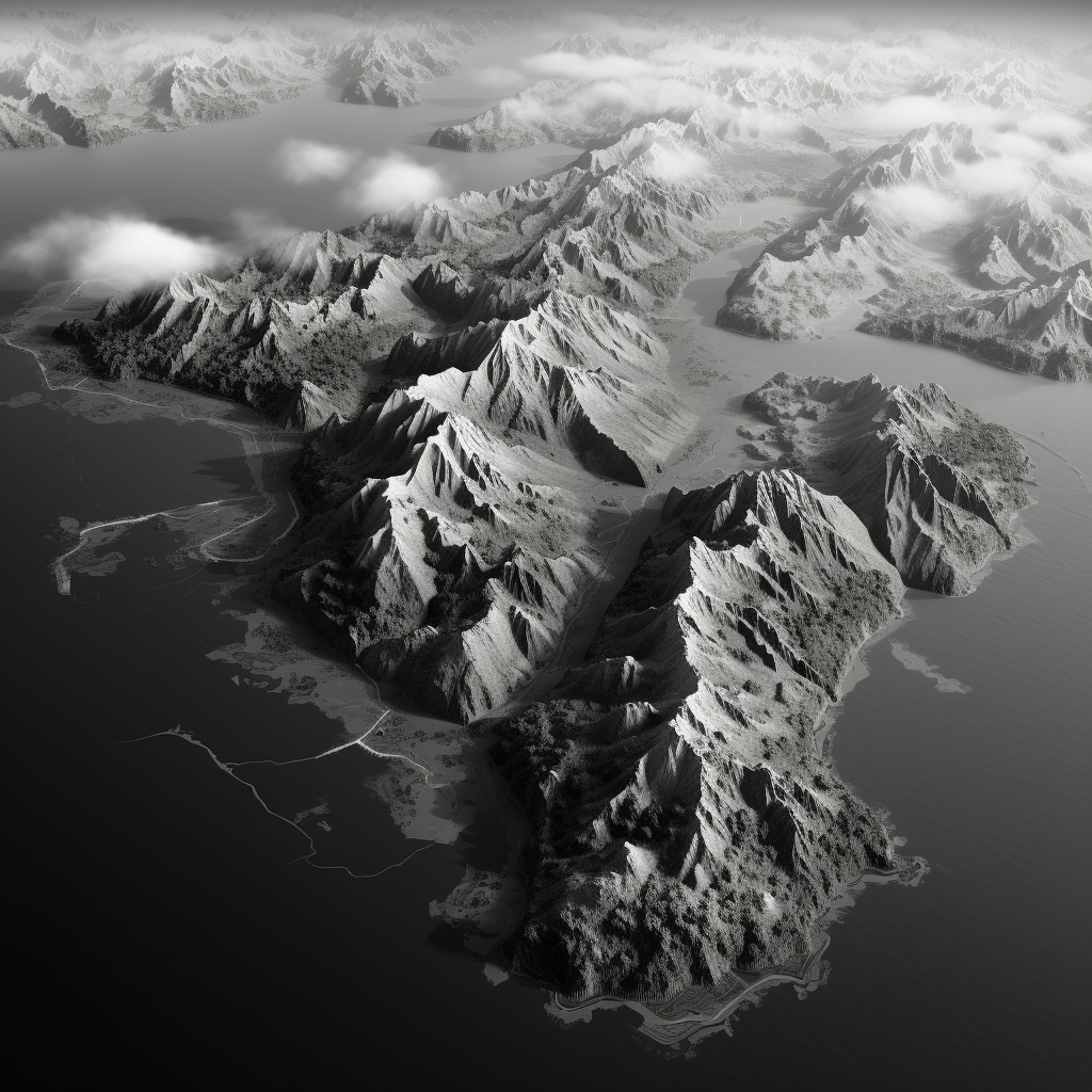 Grayscale height map of North Island, New Zealand