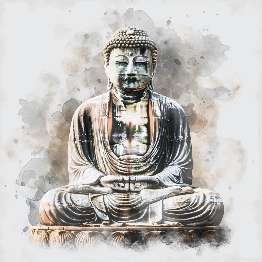 Watercolor Great Buddha White Background