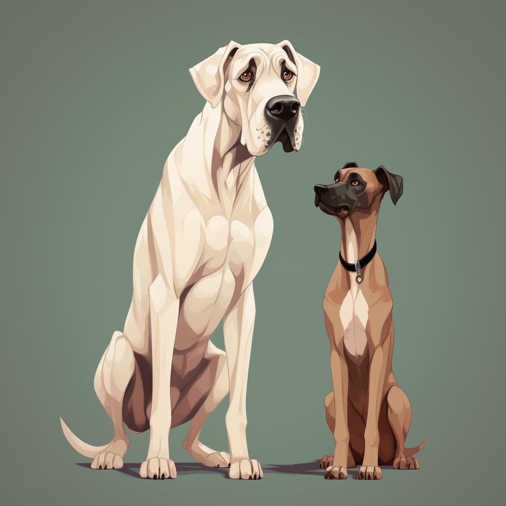 Two playful dogs, one Great Dane and one Boxer, in Studio Ghibli style