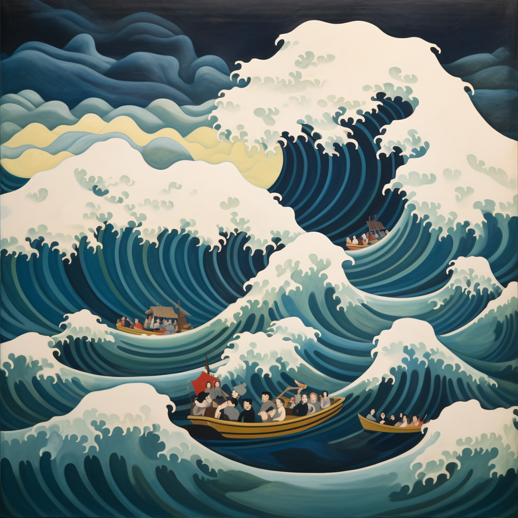 Colorful wave painting in Botero style