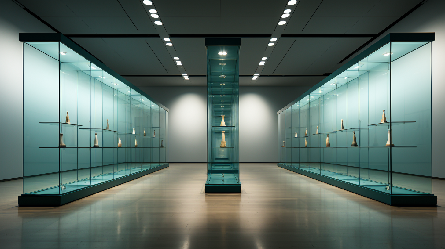 Glass display case showcasing man's invention