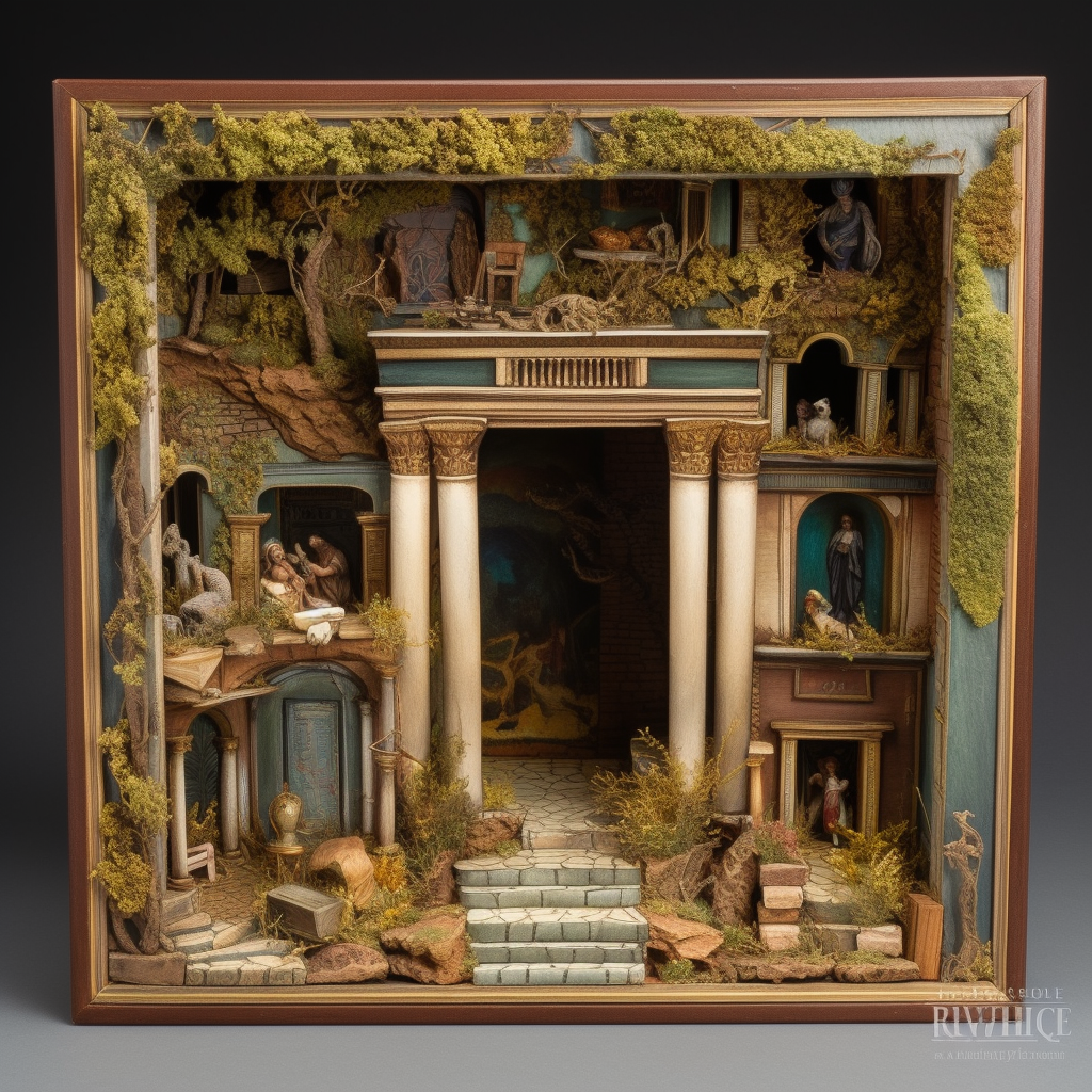 Magnificent Grecian library tunnel diorama