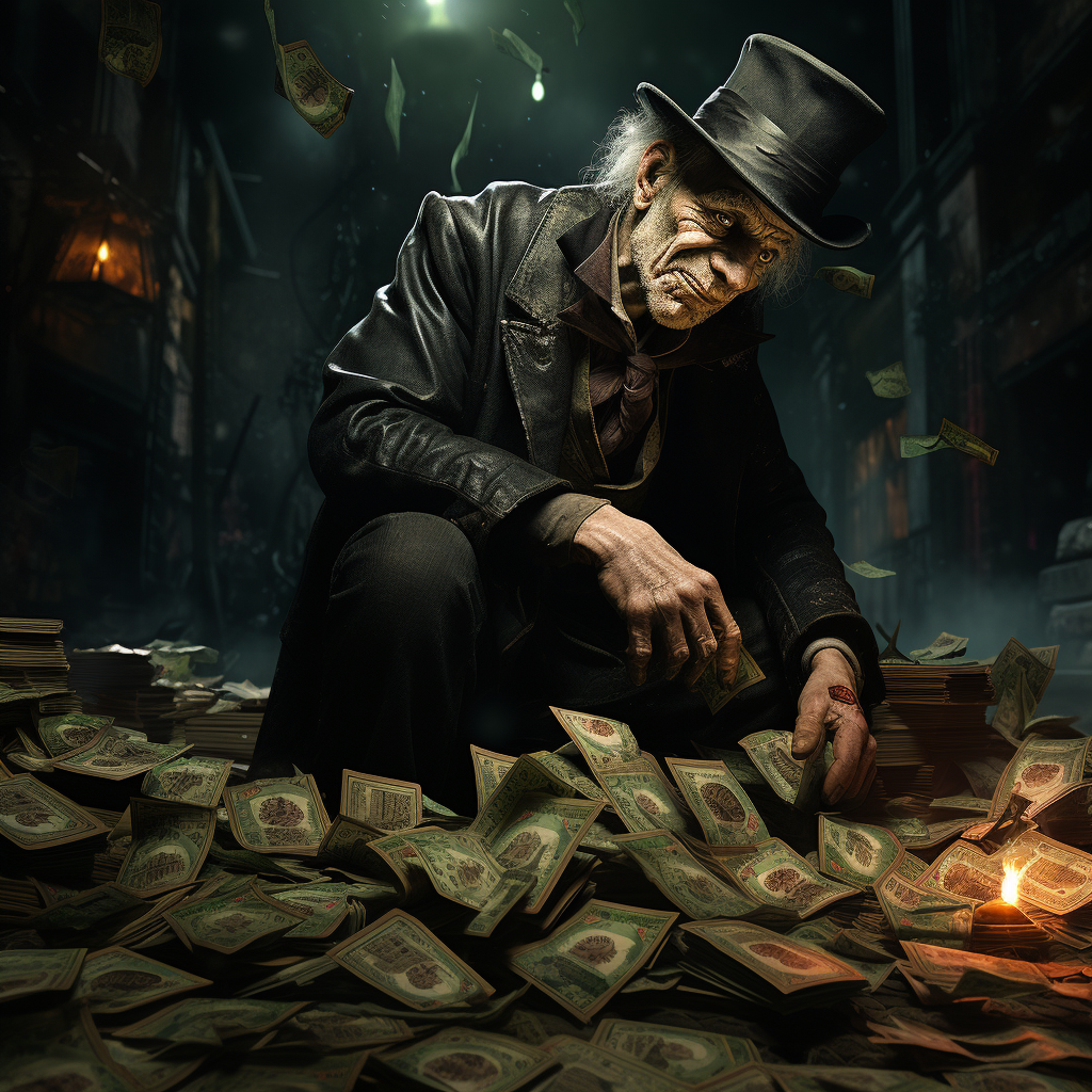 Image of a Greedy Old Man Accumulating Wealth