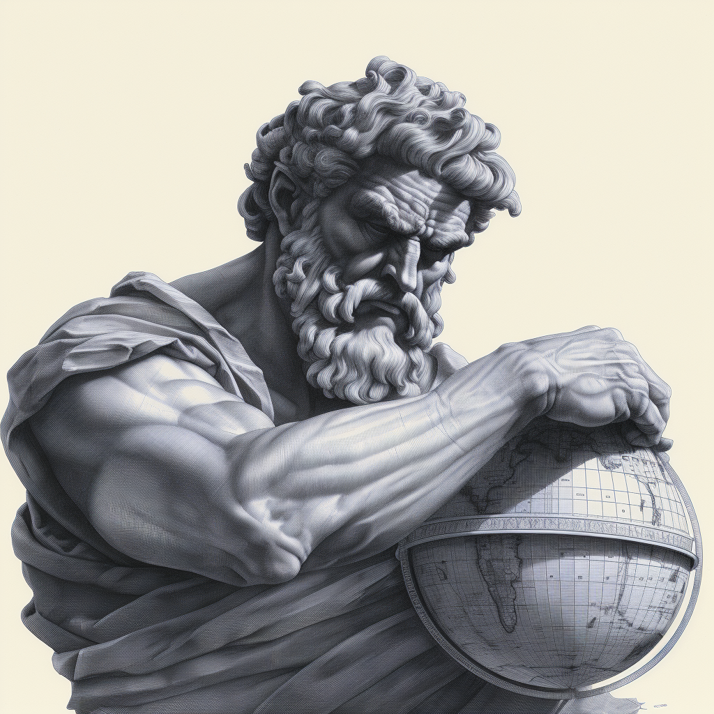 Black and white drawing of Greek Atlas