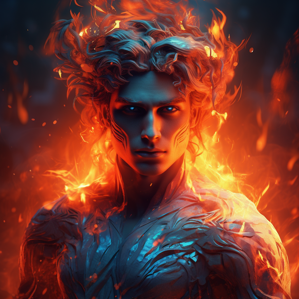 Greek god Apollo with fiery blue eyes