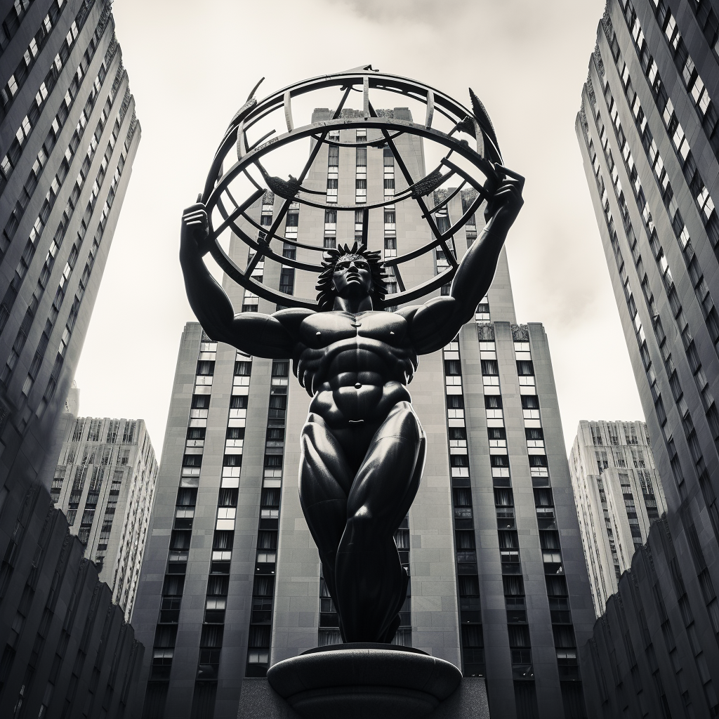 Black and White Statue of Greek God Atlas with the World