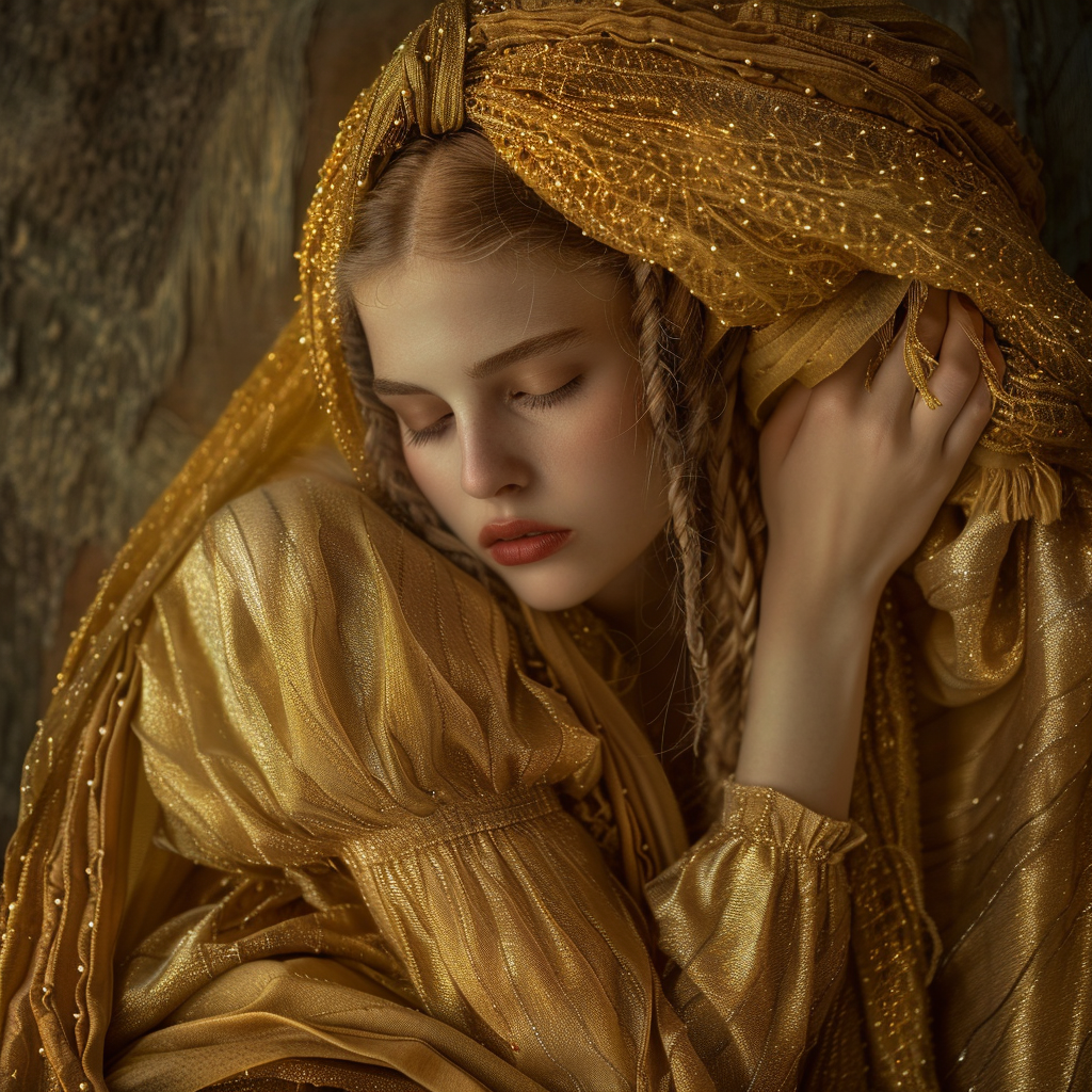 Golden Greek Goddess in Gold Dress